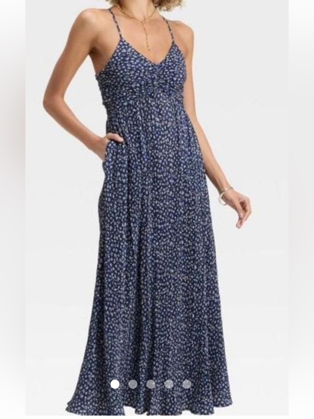 a new day NWT XS Navy tiny Floral wired criss cross flare midi Dress